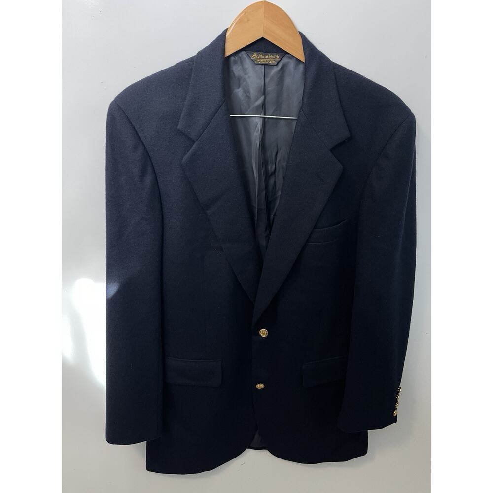 Vtg 40 T Southwick Clothes 100 % Wool Navy Blue Gold Button Blazer
